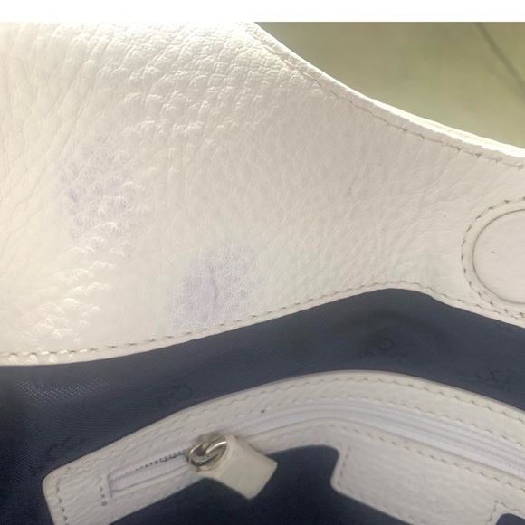 White Genuine Leather Brooks Brothers Tassel Zipper Gusset Handbag - Picture 14 of 16